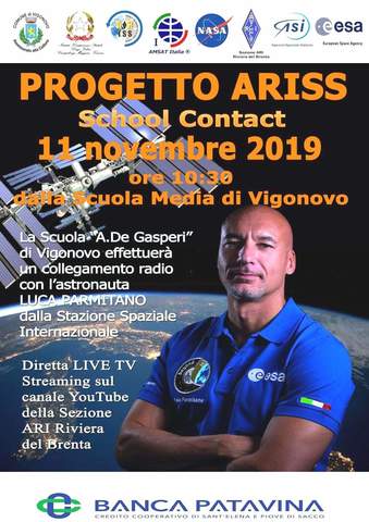 Progetto ARISS - School contact lunedì 11 novembre alle ore 10:10 con la scuola secondaria "De Gasperi" di Vigonovo