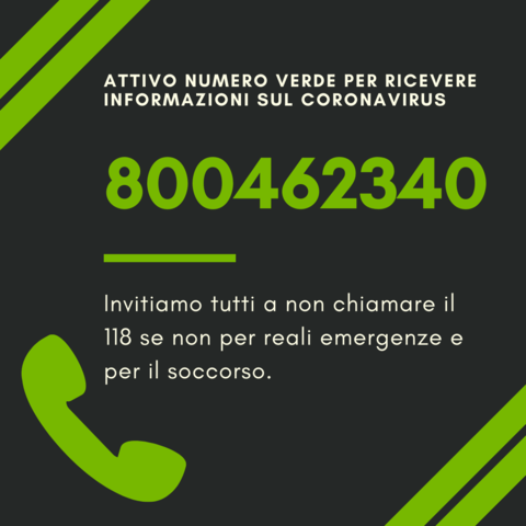 Attivazione numero verde per informazioni sul Coronavirus