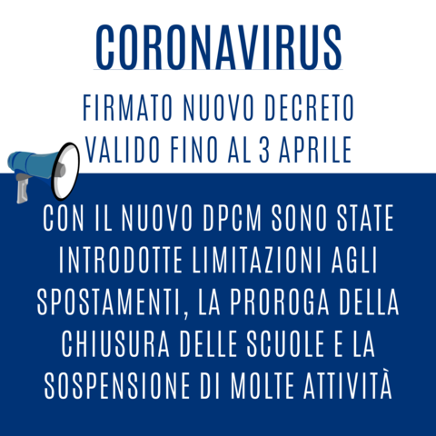 Avviso - Nuove disposizioni sul contenimento del Coronavirus