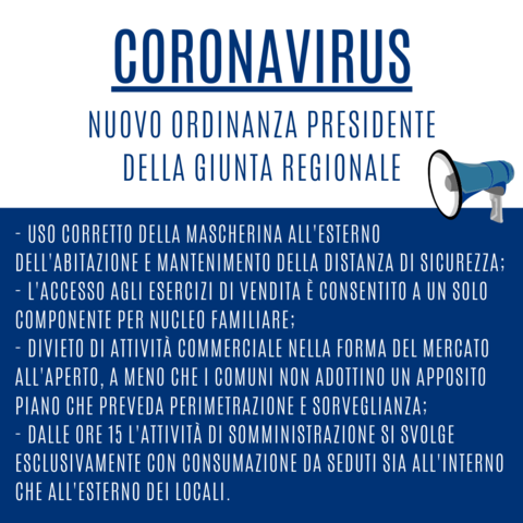 Coronavirus - Nuova Ordinanza Regionale