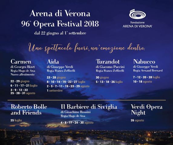 Arena di Verona Opera Festival 2018: agevolazioni per gli utenti della Biblioteca Civica.