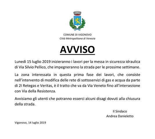 Inizio lavori via Silvio Pellico